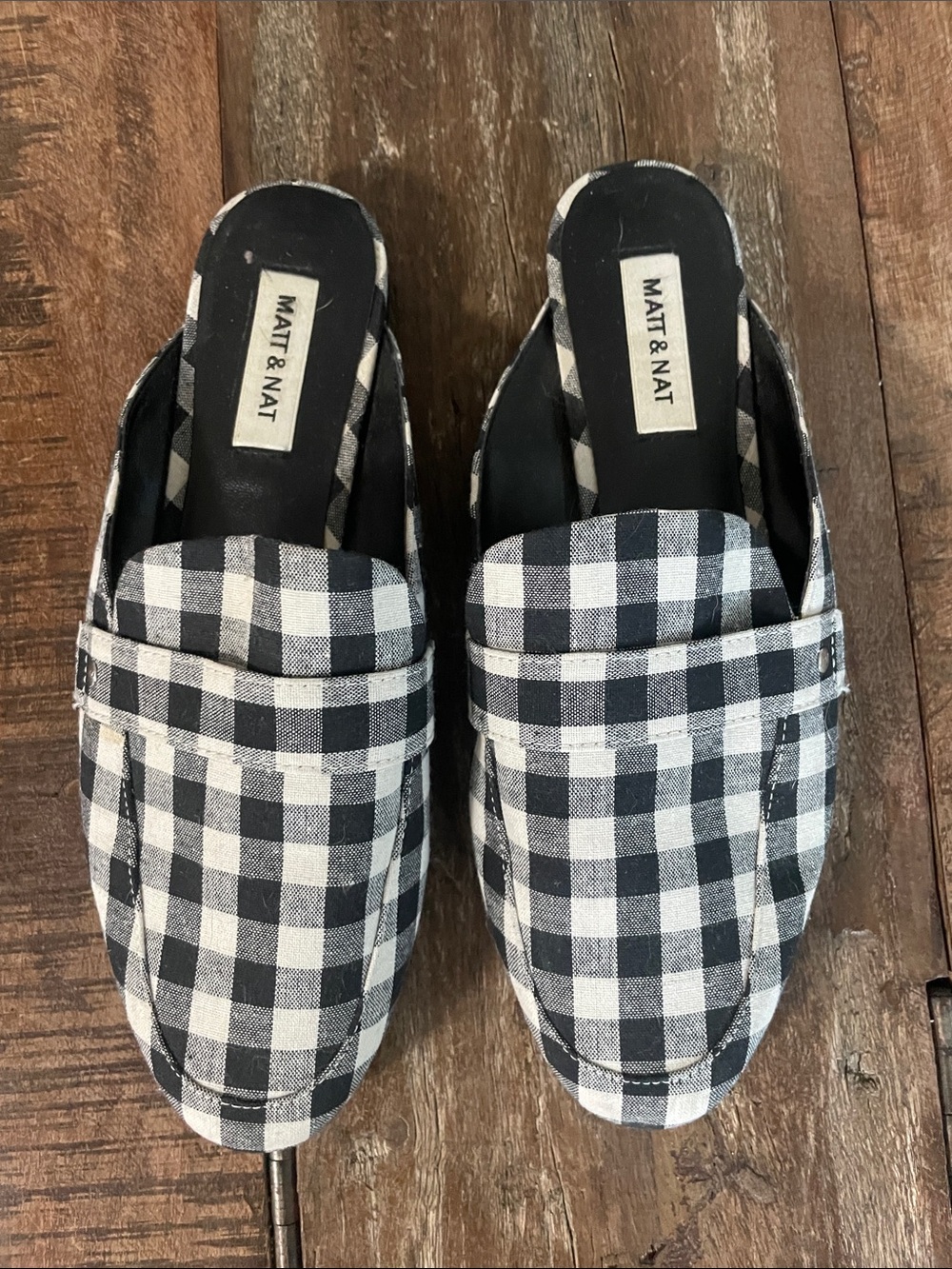 Matt & Nat Black and White Gingham Slip-On Mules